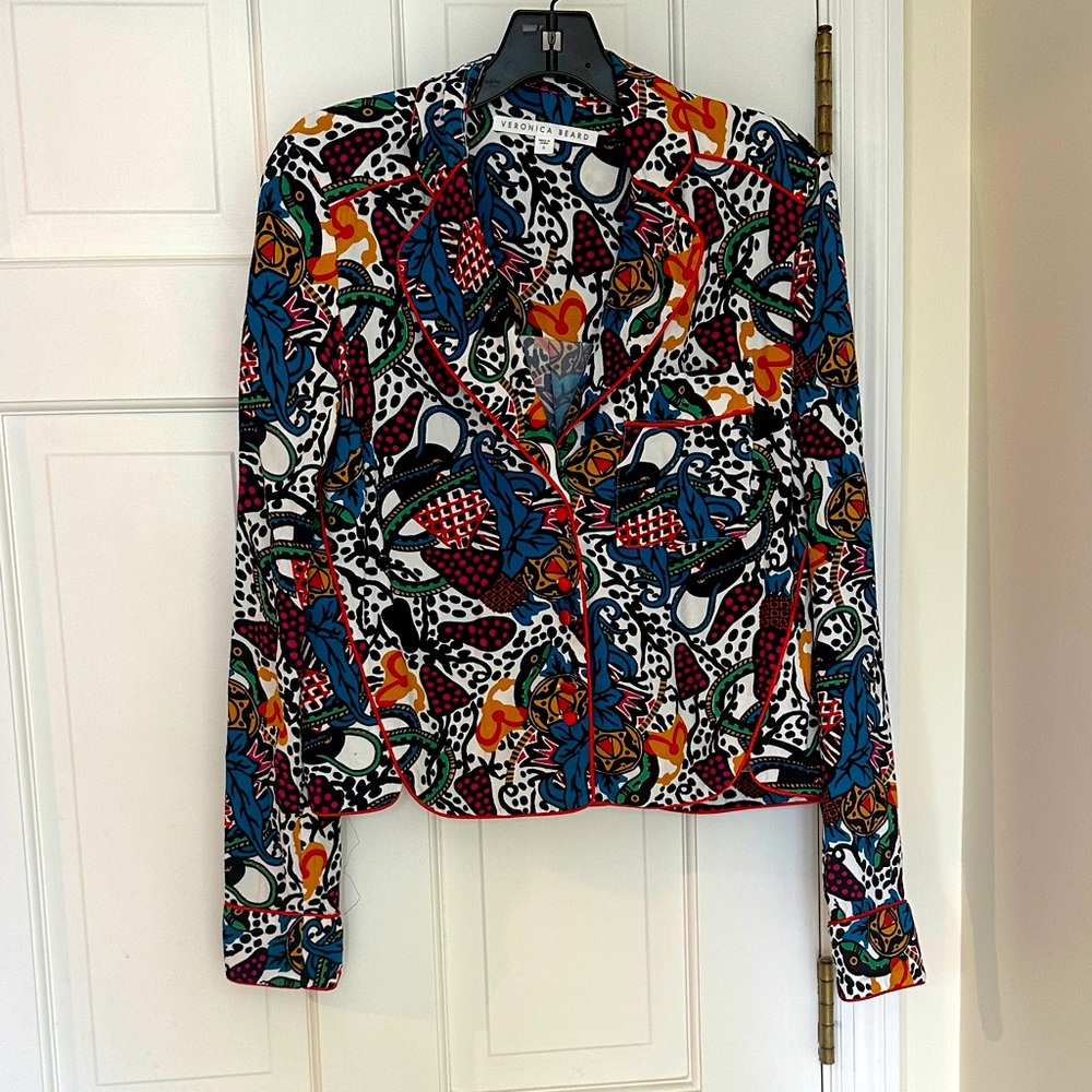 Veronica Beard 70s style patterned button down blouse XS 0